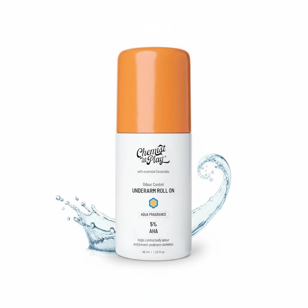 UnderArm Roll On with 5% AHA, Lactic Acid & 1% Mandelic Acid|Prevents Body Odour, Fades Pigmentation & Kills Bacteria|0% Aluminium & 0% Alcohol | For Sensitive Skin|Aqua Fragrance|40ml