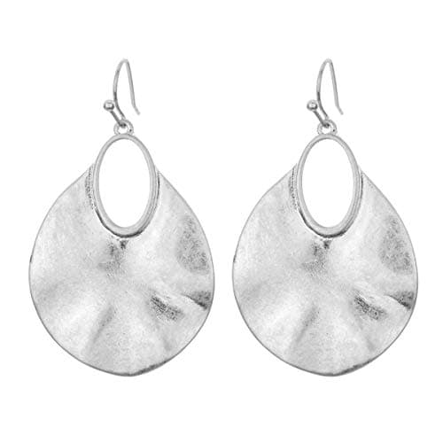 Gold Silver Hammered Ethnic Earring Metal Teardrop Leaf Drop Dangle Earrings for Women