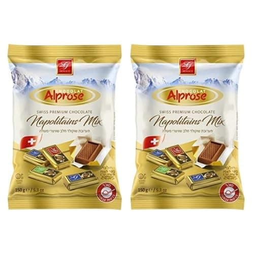 Alprose Napolitan Milk Chocolate Assorted Mix Flavours, Hazelnut, Gianduja and Plain - Kosher Swiss Chocolate - x 2 bags of 150g (2 pack)