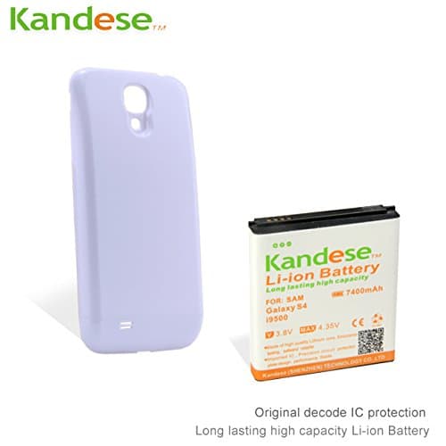 Kandese Extended Large Capacity 7400mAh Lithium Battery Replacement for phone Samsung Galaxy S4 I9500 with back cover (WHITE)