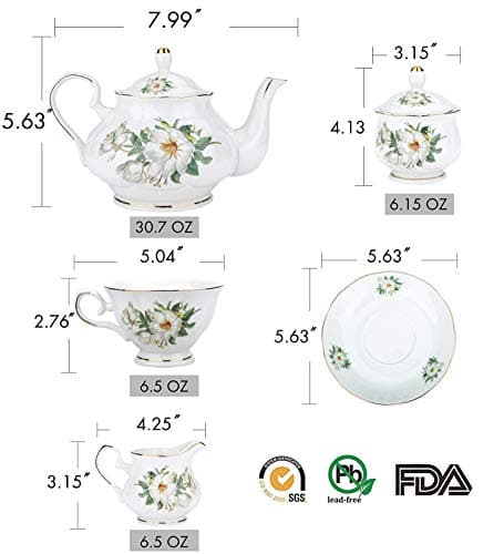 CHENP.HMC Porcelain Tea Set Tea Cup Set 22-Piece Porcelain Ceramic Coffee Tea Gift Sets Cups Saucer Service for 6 Teapot Sugar Bowl Creamer Pitcher and Teaspoons tea pot sets(Camellia)