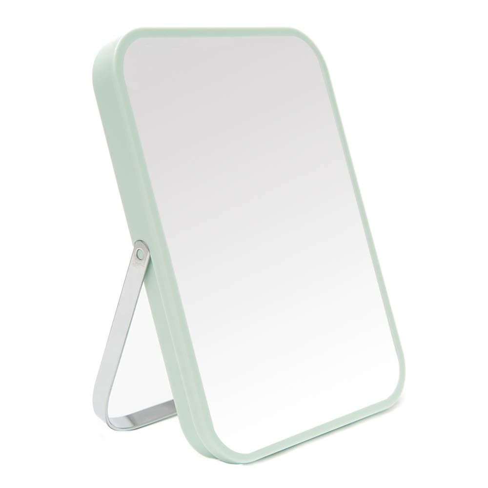 YEAKE Table Desk Vanity Makeup Mirror, 8-Inch Portable Folding Mirror - Metal Stand 90° Adjustable Rotation for Travel Makeup - Bathroom Shower Green