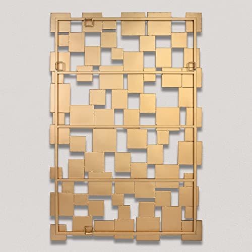 Gold Modern Wall Mirror - 45"×30" Large Metal Framed Decorative Mirror, Unique Mosaic Design Wall Mirrors for Living Room Entryway Hallway Home Art Decor