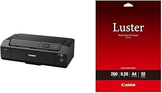 Canon imagePROGRAF PRO-300, Black, 639 x 379 x 200 & A4 Pro Luster Photo Paper (Pack of 20), White