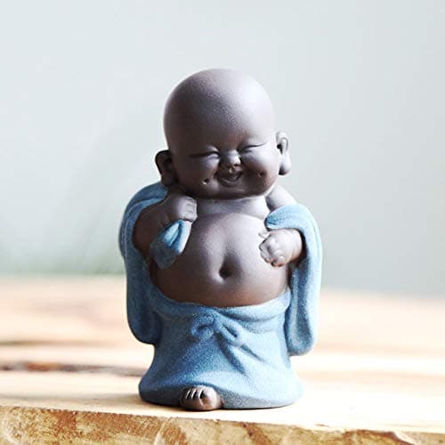 Kingzhuo Ceramic Tiny Cute Buddha Statue Monk Figurine Creative Baby Crafts Dolls Ornaments Gift Classic Delicate Ceramic Arts and Crafts Tea Accessories 4'' Inches High (6 x 10 CM)