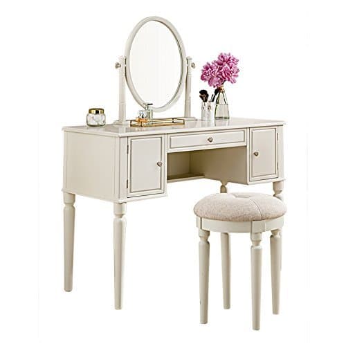 SEESUU Dressing Table with Mirror Vanity Mirrored Makeup 3 Drawers Table with Stool Set Wooden Console Jewellery Cabinet Drawers Organizer 42”X18”X51.2”, Grey
