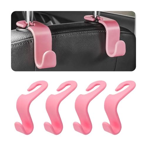 4PCS Car Back Seat Headrest Hooks, Rear Car Seat Storage Headrest Hanger Holder Hooks Organizer, Universal Auto Interior Accessories for Bag Purse Handbag Cloth Coats Grocery (Pink)
