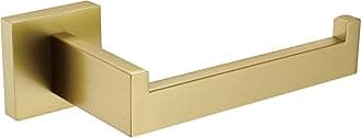 TASTOS Toilet Paper Holder Brushed Gold, Toilet Tissue Roll Holders Dispenser and Hangers Wall Mounted for Bathroom & Kitchen, Stainless Steel Modern Square Style