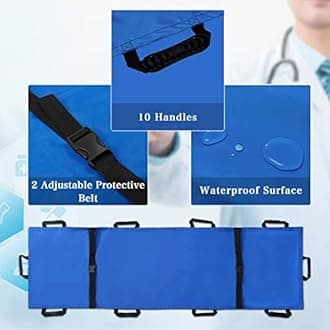YEARSTAR Folding 71”x30” Portable Transport Adjustable Belt Stretcher with 10 Rubber Handles, Carrying Bag Patient Animal Mover Travel Size Emergency Rescue Casualty Evacuation-Capacity 625 lbs