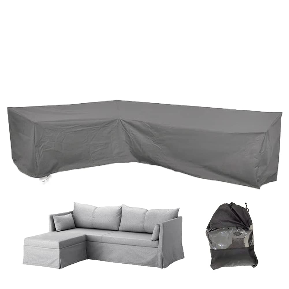 Patio L Shape Sofa Cover Sectional Waterproof Corner Sofa Cover Outdoor Dust-Proof Anti-UV Furniture Couch Cover for Lawn Garden Yard Indoor with Windproof Buckle Extra Large Grey