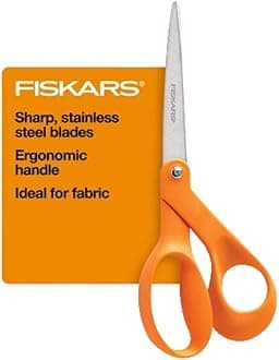 8" Original Orange-Handled Stainless Steel Scissors, Ergonomic and Keeps Material Flat, Sharp All-Purpose Paper and Fabric Scissors for Office, Arts, and Crafts