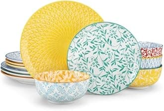 vancasso Selene Colorful Floral Porcelain Dinner Set for 4, 12 Pieces Plates and Bowls Set Dinnerware Sets with Dinner Plates/Dessert Plates/Cereal Bowls, Mircowave & Dishwasher Safe