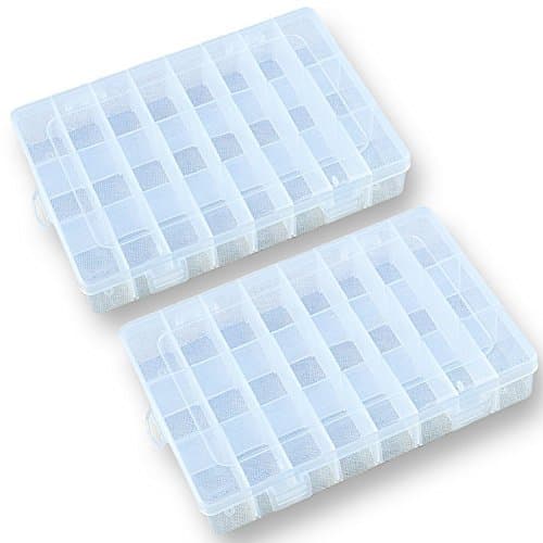 DUOFIRE Plastic Storage Box Adjustable Divider Organizer Jewelry Box Tool Container (24 Compartments x 2, Transparent)
