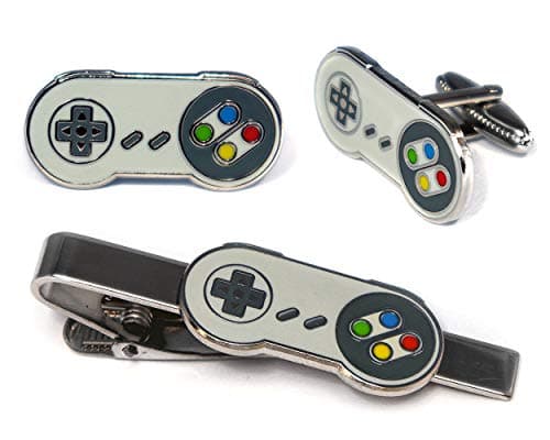 SNES Super Nintendo Cufflinks, NES Nintendo Controller Tie Clip, Retro Gaming Jewelry, SNES Cuff Links, Super Mario Brothers Legend of Zelda Metroid Wedding Groomsman Groomsmen Gifts