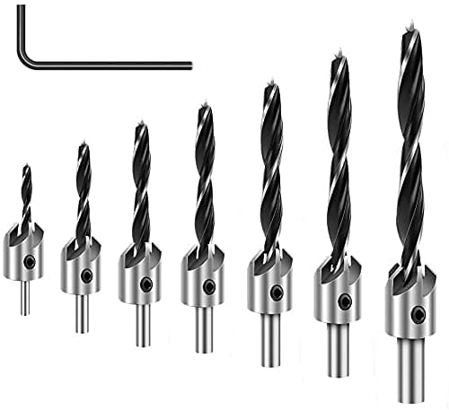 AASONS Countersink Drill Bit Set of 7pcs, Brad Point Drill Bits Woodworking Chamfering Counter Bits Wood Drill Set (Sizes in MM – 3, 4, 5, 6, 7, 8 & 10)
