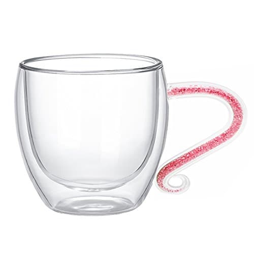 Coffee Cups, Double Wall Glass Mugs, Countless Rhinestones Handle (pink, 8 ounces)