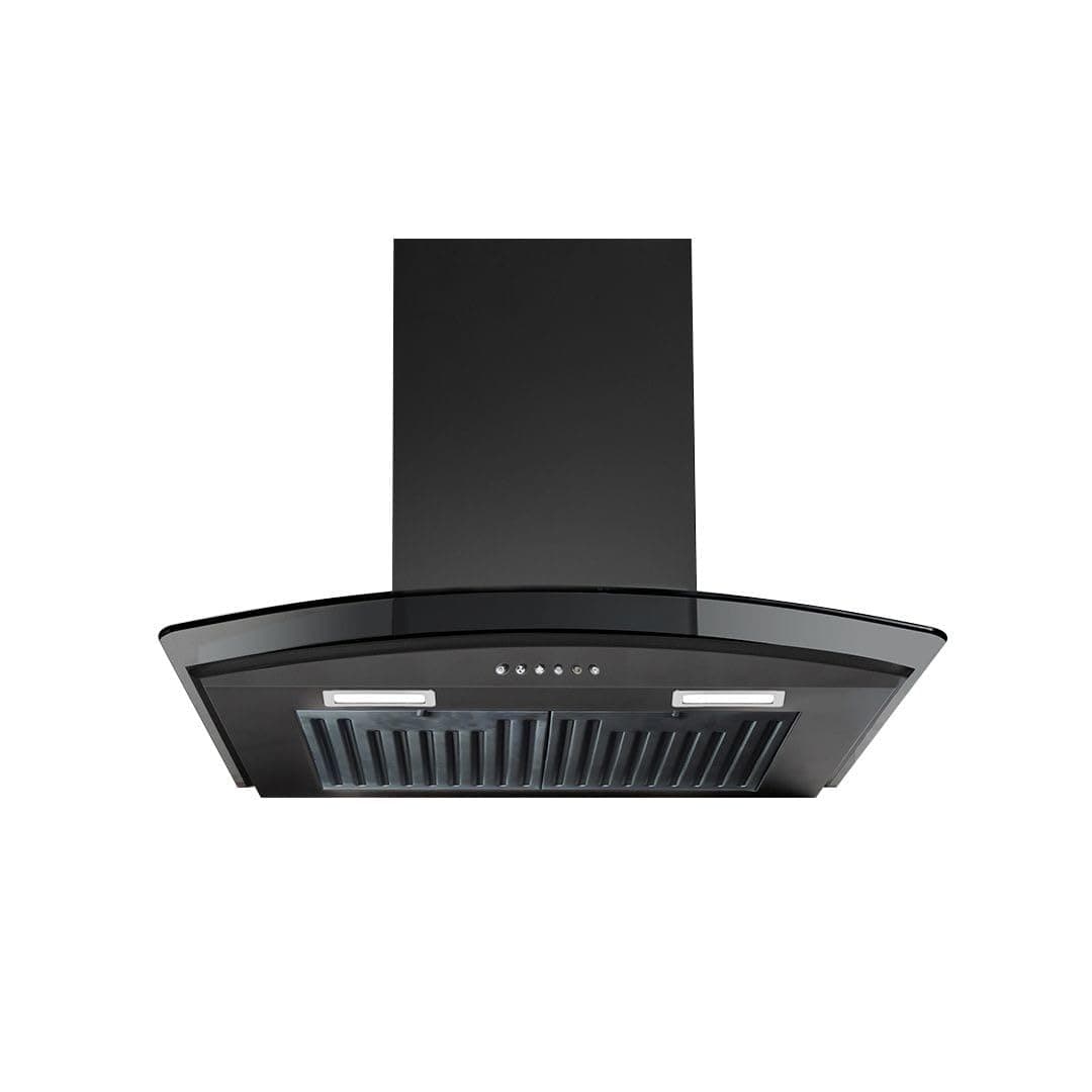 KAFF LUXOR DHC 60 Heavy Duty Baffle Filter Auto Clean Curved Glass Kitchen Chimney 60 CM with 1000 m3/hr Suction Capacity, Soft Push Buttons, Energy Saving Frosted LED Lights (Black)