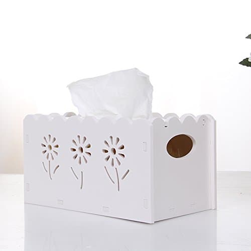 Dapeng Wooden TV/Air Conditioner Remote Controller Organizer Caddy Holder for Table,Desk Organizer-White (Tissue Box)