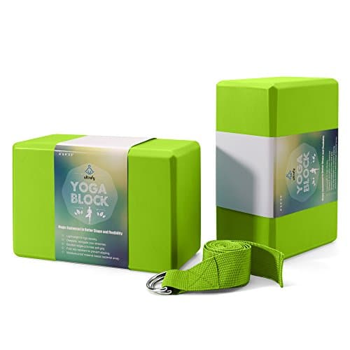 Ultrafy Yoga Blocks Bricks, Non-Toxic, Odorless, Water-Resistant, Support Bricks with Exercise Strap for Better Positions Stretching Yogi Accessories (4×6×9 Inch, Green)