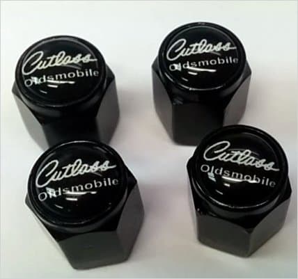 Compatible with Oldsmobile Cutlass Supreme 442 Valve Stem Caps (Black - Black/White)