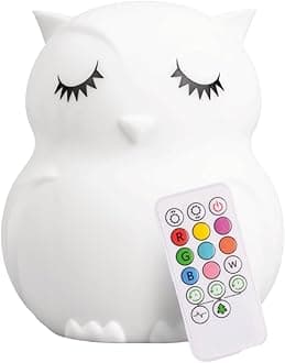 Remote Control Silicone Night Light for Kids - Owl Design with 9 Soft Colors & Sleep Timer - Rechargeable, Battery-Operated Lamp for Bedroom | Baby Nursery, Toddler, Girls, Boys