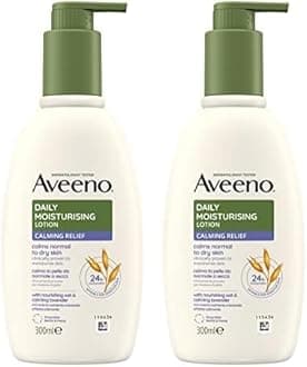 Aveeno Daily Moisturising Lotion Calming Relief (1x 300ml), Soothing Body Lotion with Lavender Scent, Gentle Body Moisturiser, Calms Normal to Dry Skin (Pack of 2)