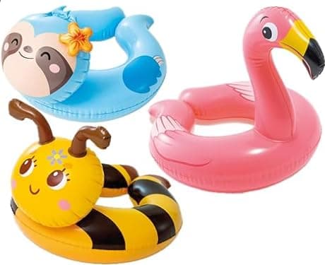 43234-2327 3 Pack 59220EP - Animal Head Split Ring Pool Floats Bundle Includes Frog, Duck, Penguin, Giraffe, Frog, Penguin (Style May Vary)