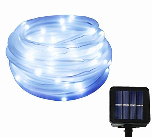 JULYFIRE 16.5 ft Length 50 LED White Casing Solar Outdoor Rope Lights, Waterproof with Light Sensor, for Christmas, Halloween, Pond, Roof, Board, Yard, Pool, Festival, Garden, Wedding (White)