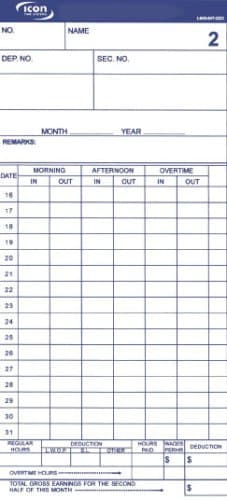 TL-300 Monthly Timecard - Qty 1000