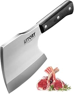Kitory Meat Cleaver, Super Massive Heavy Duty Axe shape Kitchen Knife for Big Bones Beef Bones and Frozen Meat, bones breaker, Full Tang Butcher Knife, Black Wooden Handle