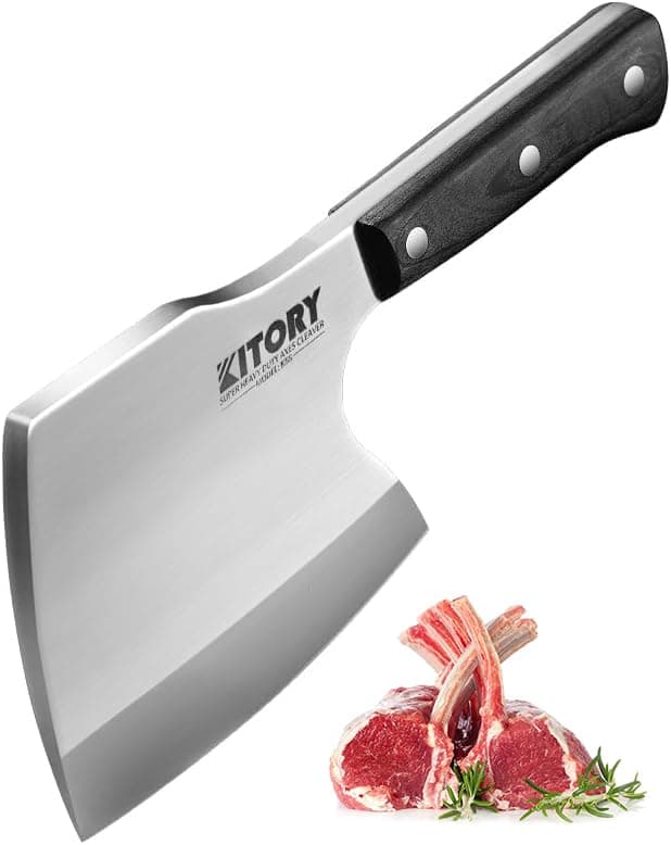Kitchen Knife For Big Bones, Beef Bones And Frozen Meat, Breaker, Super Massive Heavy Duty Meat Cleaver Axe Shape Full Tanf Butcher Knife, Black Wooden Handle