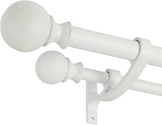 Matte White Double Curtain Rods - 28-48 Inch Decorative Drapery Rod with Round Finials