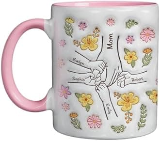 Pawfect House Mothers Day Gifts For Mom Grandma Birthday Gift, 2D Custom Coffee Mug, Mother's Day Mug, You Hold Our Hands Also Our Hearts, Mom Gifts From Daughters Sons, Accent Ceramic Coffee Mugs