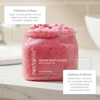 Nectar Life Exfoliating Sugar Scrub, Moisturizing Body Scrub with Coconut Oil & Shea Butter, Pre Shave Exfoliator (16 Ounce, Fruit Smoothie)