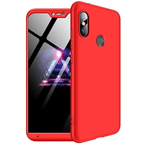 MYLB Xiaomi Redmi 6 Pro Case/Xiaomi Mi A2 Lite case,360 Degree Full Body Coverage Protection [3 in 1] Anti-Scratch Detachable PC Hard Cover Protective Case for Xiaomi Redmi 6 Pro/A2 Lite (Red)