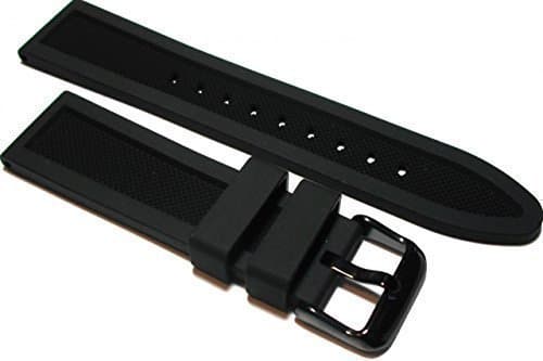 22mm Black Silicone Rubber Strap. Diamond Textured. Black PVD Buckle.