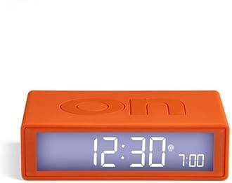 Lexon Flip+ Digital Alarm Clock for bedrooms, Reversible On/Off Faces with Snooze Function, LCD Display & Touch Sensor Light, Battery Operated, Rubber - Orange