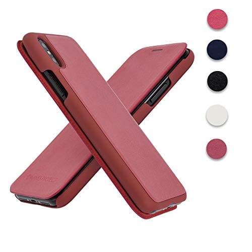 iPhone X 10 case Premium Leather flip Wallet Cell Phone Cover by Waves Protect Certified Anti-Radiation Protection (Crimson Red)