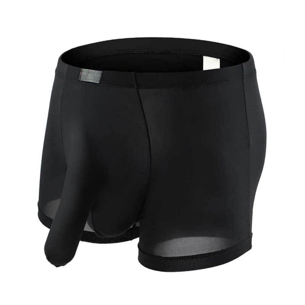 Mens Elephant Trunk Underwear Sexy Ice Silk Solid Color Separate Pouch Boxer Briefs