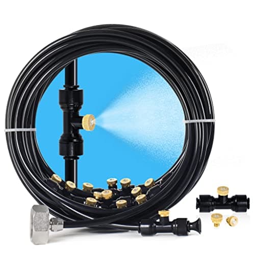 Bonviee Misters for Outside Patio - 59FT Misting Cooling System with 20 Brass Nozzles and 3/4" Adapter, 18M DIY Outdoor Misters Kit for Garden, Greenhouse, and Patio Cooling