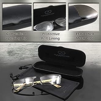 MyEyeglassCase Men Small Glasses case - Eyeglasses Hard Shell Holder Pouch & Cloth-Reading Slim & Narrow Case Heavy Duty