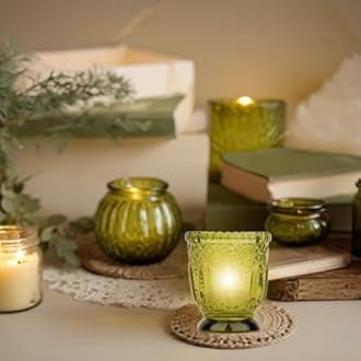 Koyal Wholesale Vintage Glass Candle Holder (Pack of 6), 3 x 2.75 (Olive Green)