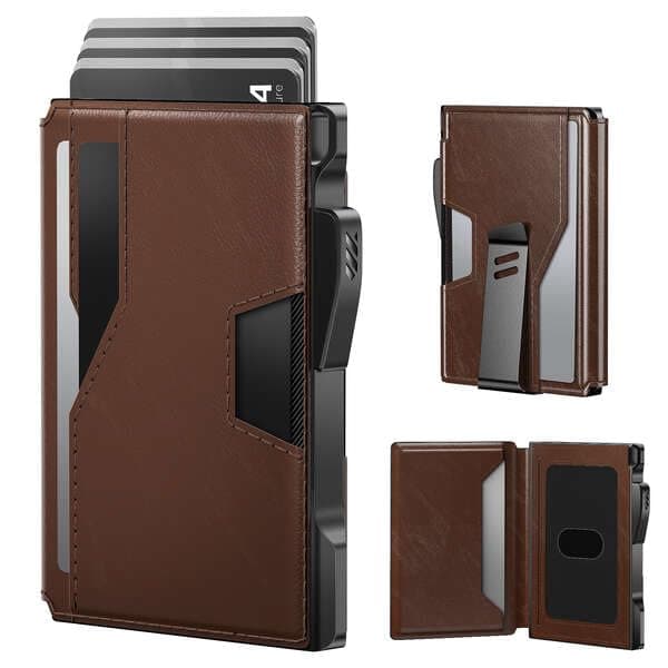 typecase Pop Up Wallet: Slim Wallet with Money Clip, Rfid-blocking, Minimalist, Small, Thin, Compact Card Case, Magnetic Bifold, Front Pocket Wallet, 9-13 Card Capacity, Mens Gifts Wallet - Brown