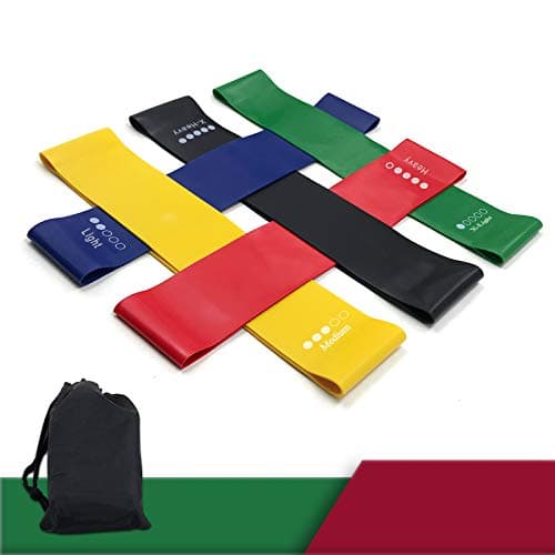 9 inch Resistance Loops with Carry Bay and Instruction Guide, Set of 5 Exercise Bands Heavy Duty for Working Out, Home Fitness