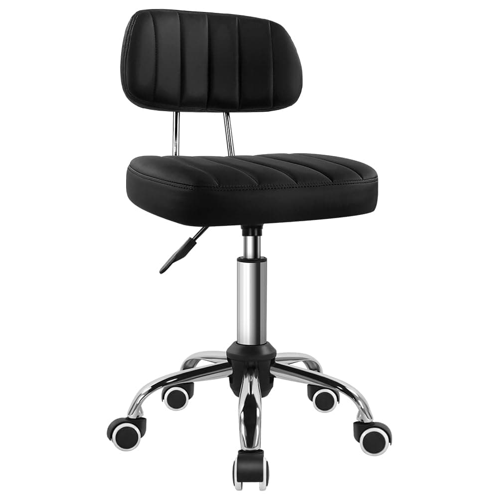 Black Square Swivel Stool with Wheel for Work SPA Shop Massage Height-Adjustable and Cost-Effective Rolling Stool Chair with Back