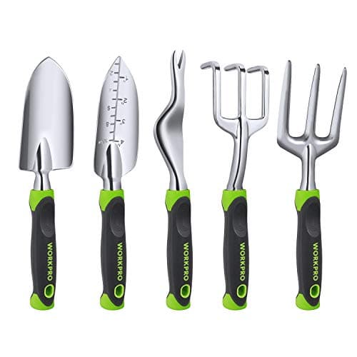WORKPRO Garden Tool Set 5 Pieces Gardening Work Gifts Cast Aluminum Outdoor Hand Tools Kit for Men and Women Including Trowel Transplanter Weeder Hand Fork Cultivator