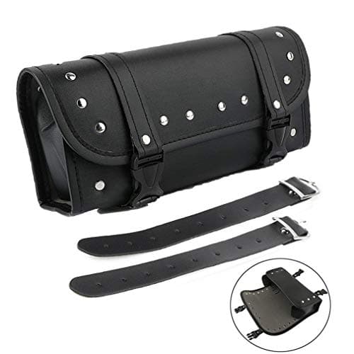 Qlhshop Motorcycle Front Fork Tool Bag PU Leather Handlebar Bags Motorbike Black Saddlebag Replacement for Yamaha Harley Davidson Sportster Softail Dyna