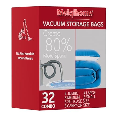 - 32 Pack Vacuum Storage Bags, Space Saver Vacuum Storage Bags, Vacuum Seal Bags for Clothing, Clothes, Bedding,Comforters and Blankets