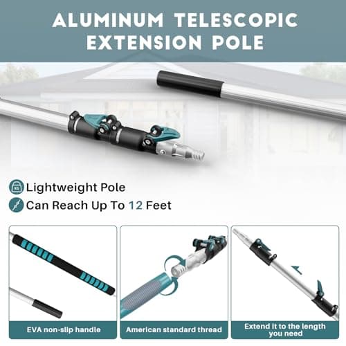 4-Piece High-Reach Cleaning Kit with 5-12FT Extendable Aluminum Pole - Window Washer & Squeegee, Cobweb Duster, Chenille Ceiling Fan Duster, Microfiber Feather Duster.