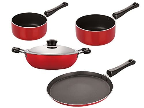 Nirlon Gas Compatible Non-Stick Cookware Combo Utensils Set 4 Piece, FT12_DKDB_SPM_SPB